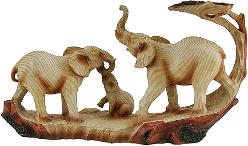 Miniatura 4 de Zeckos Estatua decorativa de aspecto de madera tallada Safari de la familia de elefantes