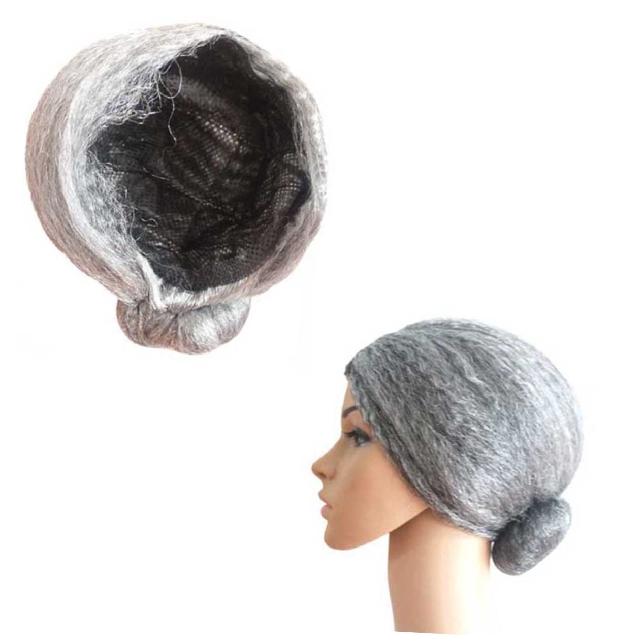 Healeved 3 Stück Graue Grandma Wig mit Dutt für Damen Bequeme Faschingsperücke aus Fasern Wiederverwendbar Geeignet für Halloween Weihnachten Cosplay und Karneval Lustiges Accessoire für