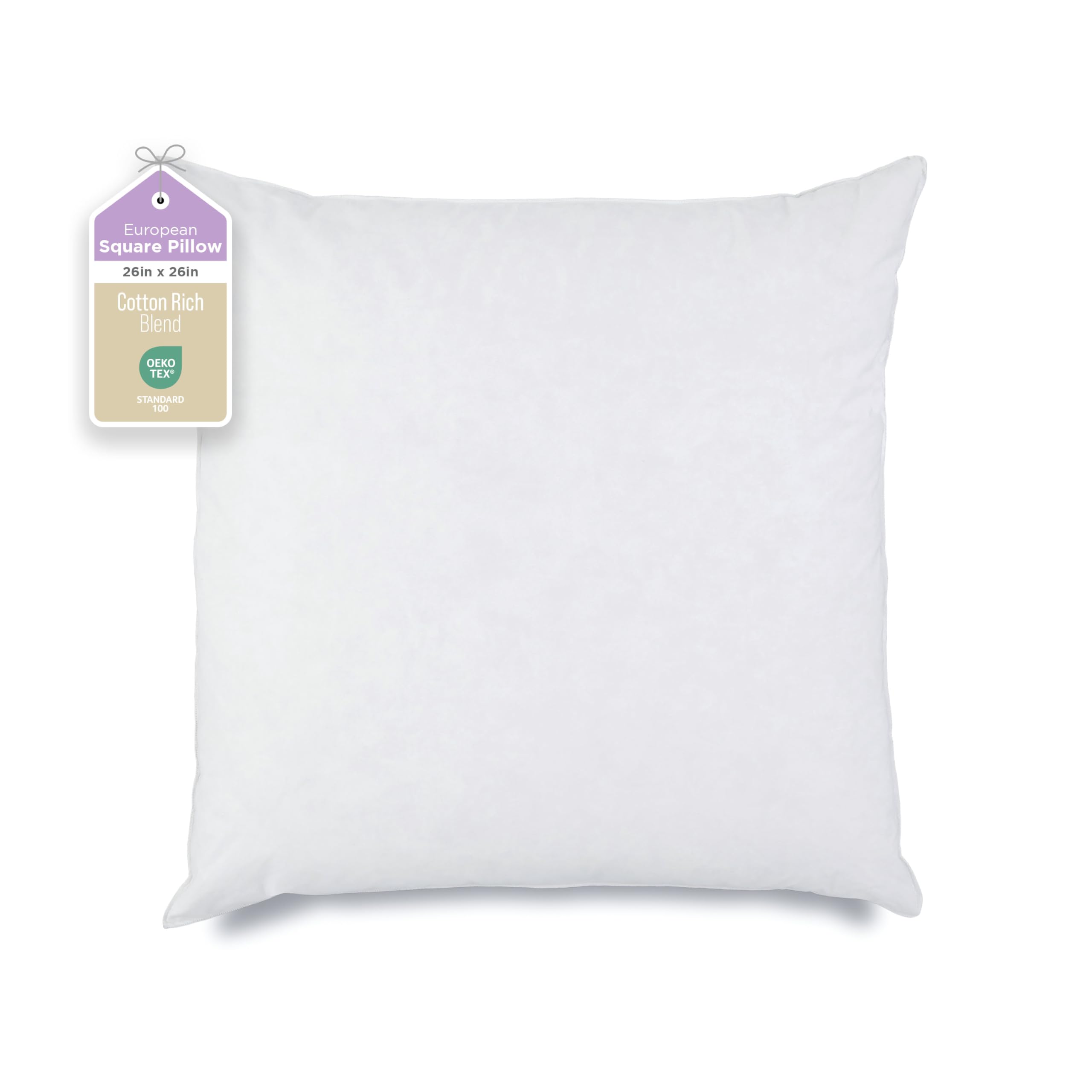 Color Remedy White European Size Bedding Throw 26x26 inches Pillow Insert Polyester - Down Alternative Fill - Perfect for Bed or Couch - Soft & Cozy Decorative Euro Pillow (Euro,White)