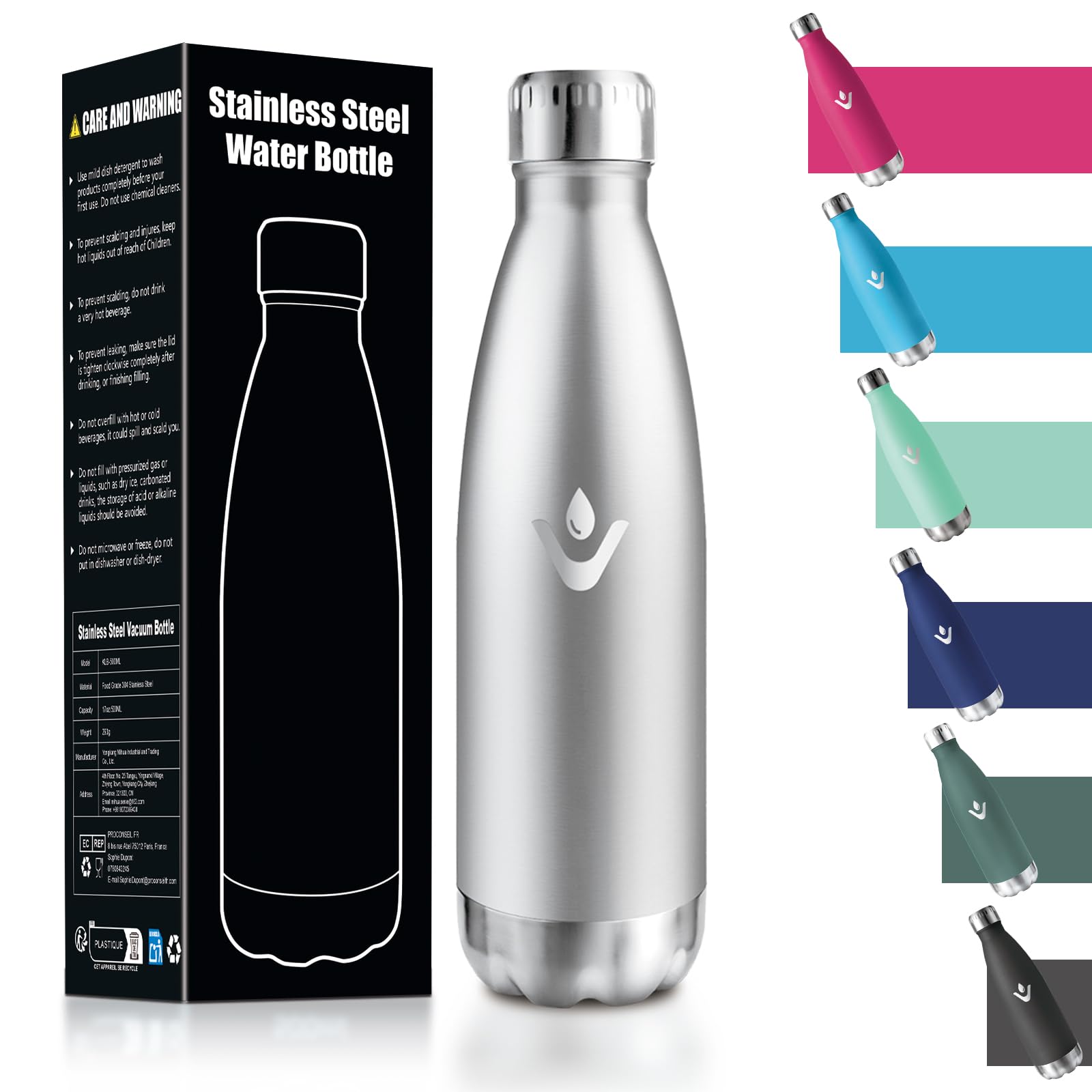 HoneyHolly Borraccia Termica Bambini, 500ML Acciaio Inossidabile 18/8, Borraccia Termiche, Senza BPA, Bottiglia Termica A Prova di Perdite, Termos per Scuola, Campeggio, Sport, Borracce