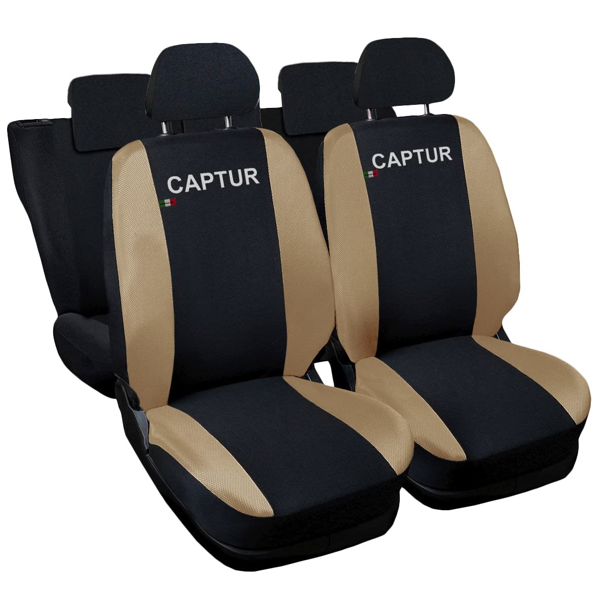 Auto Accessori Lupex | Coprisedili Auto Compatibili con Captur I dal 2013 al 2019, Colore Nero Beige, Made In Italy, Protezione Sedili Anteriori e Posteriori