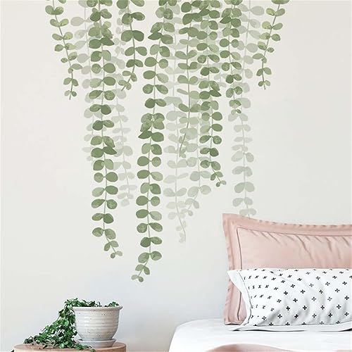 Miniatura 2 de Calcomanías de pared colgantes de hojas verdes, calcomanías de pared de sacinora con plantas verdes, vinilo extraíble para sala de estar,