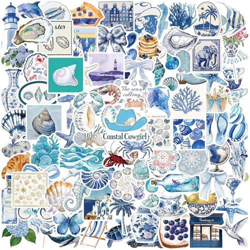 UJBVCX Lot de 100 Autocollants Océan, Autocollants Bleu, Autocollant Aesthetic, Imperméable Stickers, pour Ordinateur Portable Scrapbook Bagages Skateboard...