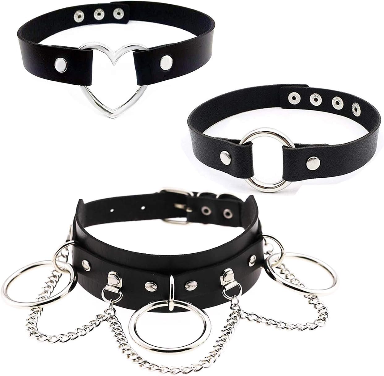 Arroyner Black Goth Leather Choker Punk Choker Necklace Collar Hoop Chain Set Classic with Charms for Women Girls