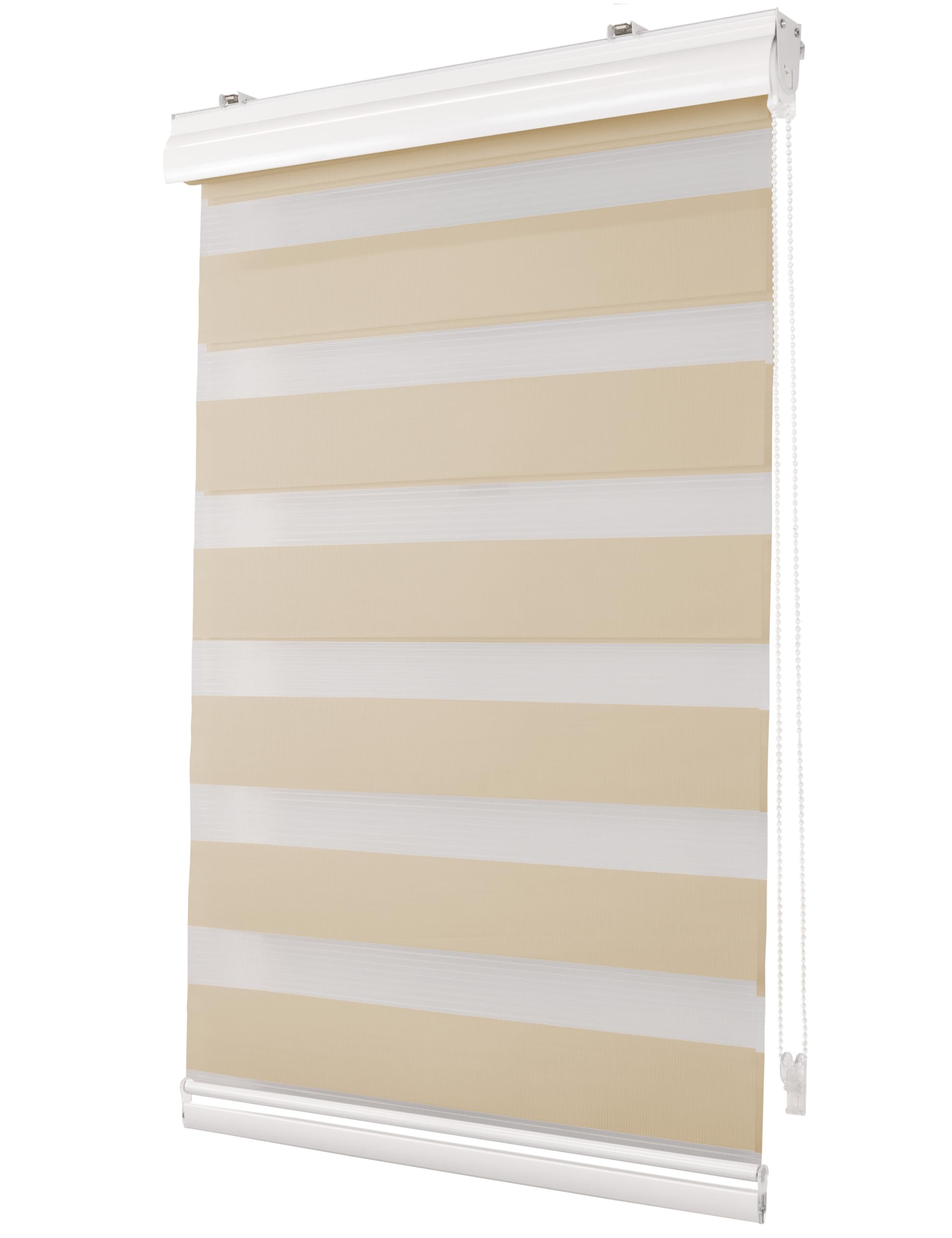 Premium Klemmfix Doppelrollo mit Kassette (Creme, 140 x 150 cm) - lichtdurchlässig & Blickdicht - Duo Vario Rollo für Fenster ohne Bohren (Stoffbreite 136 cm)