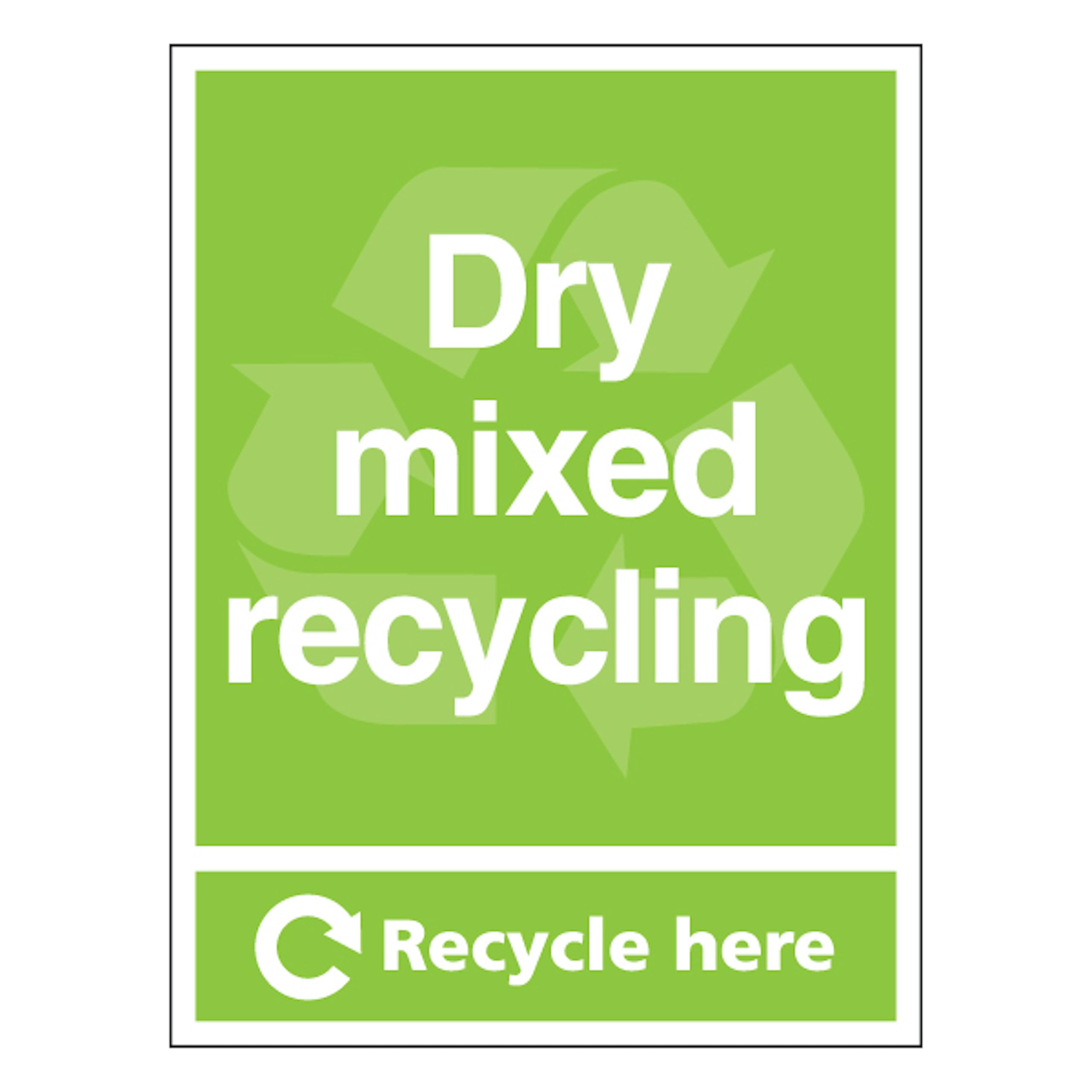 Dry Mixed Recycling - Recycle Here 300 x 400 mm - Perspex Clear Cast Acrylic