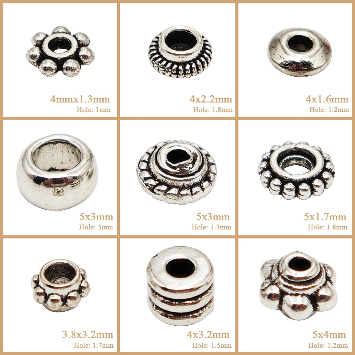 INSPIRELLE 450 Pieces Antique Silver Spacer Beads 4~5mm Metal Alloy Heishi Flat Rondelle Loose Beads for Bracelet Necklace Earring Jewelry Making - Image 2