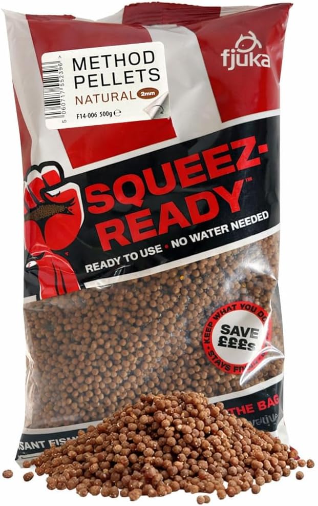 Fjuka Squeez-Ready Method Pellet 2mm | Ready-prepped Method feeder pellet | Carp, F1s, tench, bream etc | 500g Bag