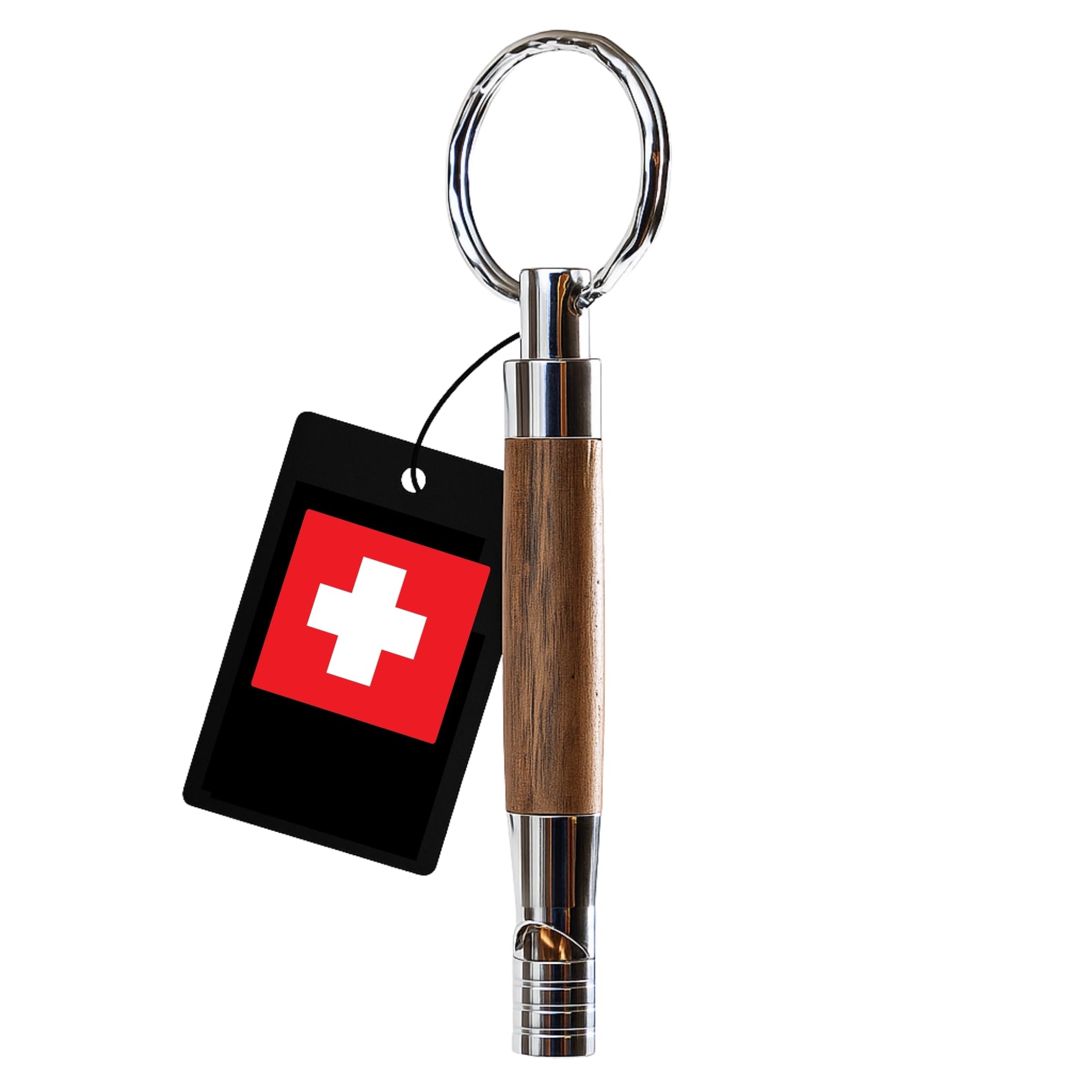 Pavlova’S Silbato para Perros de Nogal Suizo 11 cm, Hecho a Mano en Suiza, Madera de Nogal y Acero Inoxidable, Herramienta Compacta para Entrenamiento, Incluye Lanyard y Anilla, Garantía 10 Años