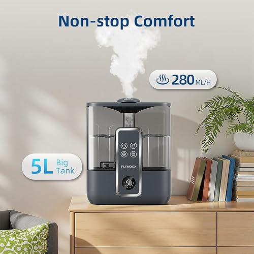 Miniatura 4 de FLYMOON Humidificador para dormitorio, humidificadores de niebla con gran capacidad de 5 L, llenado superior, 28 dB, humidificador con 3 niveles de