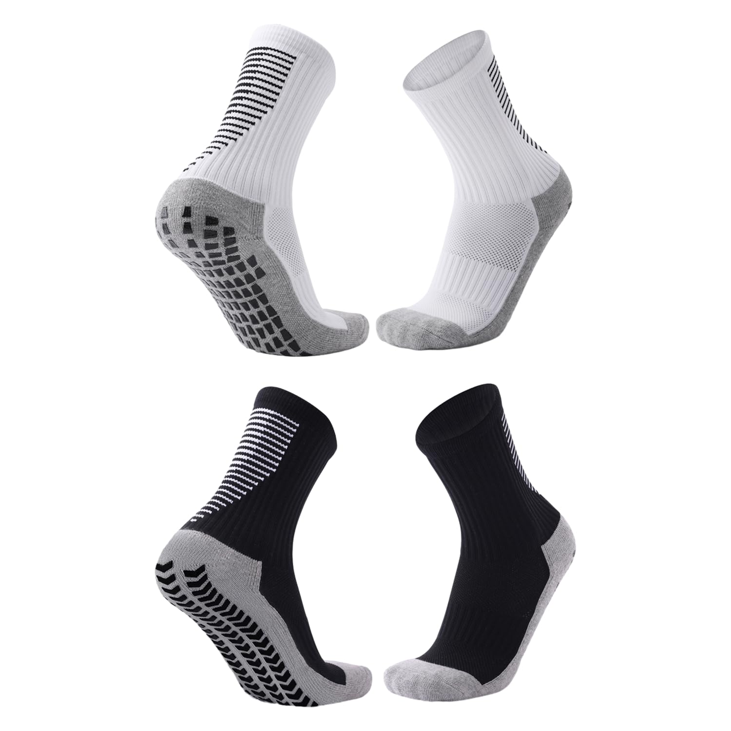 Memofynd Men's Black 2 Pairs Of Football Socks, Mid-Calf Socks, Dotted Football Socks, Grip Socks, Non-Slip Socks, Sports Socks, Non-Slip And Wear-Resistant, Suitable For Football, Basketball, And Running