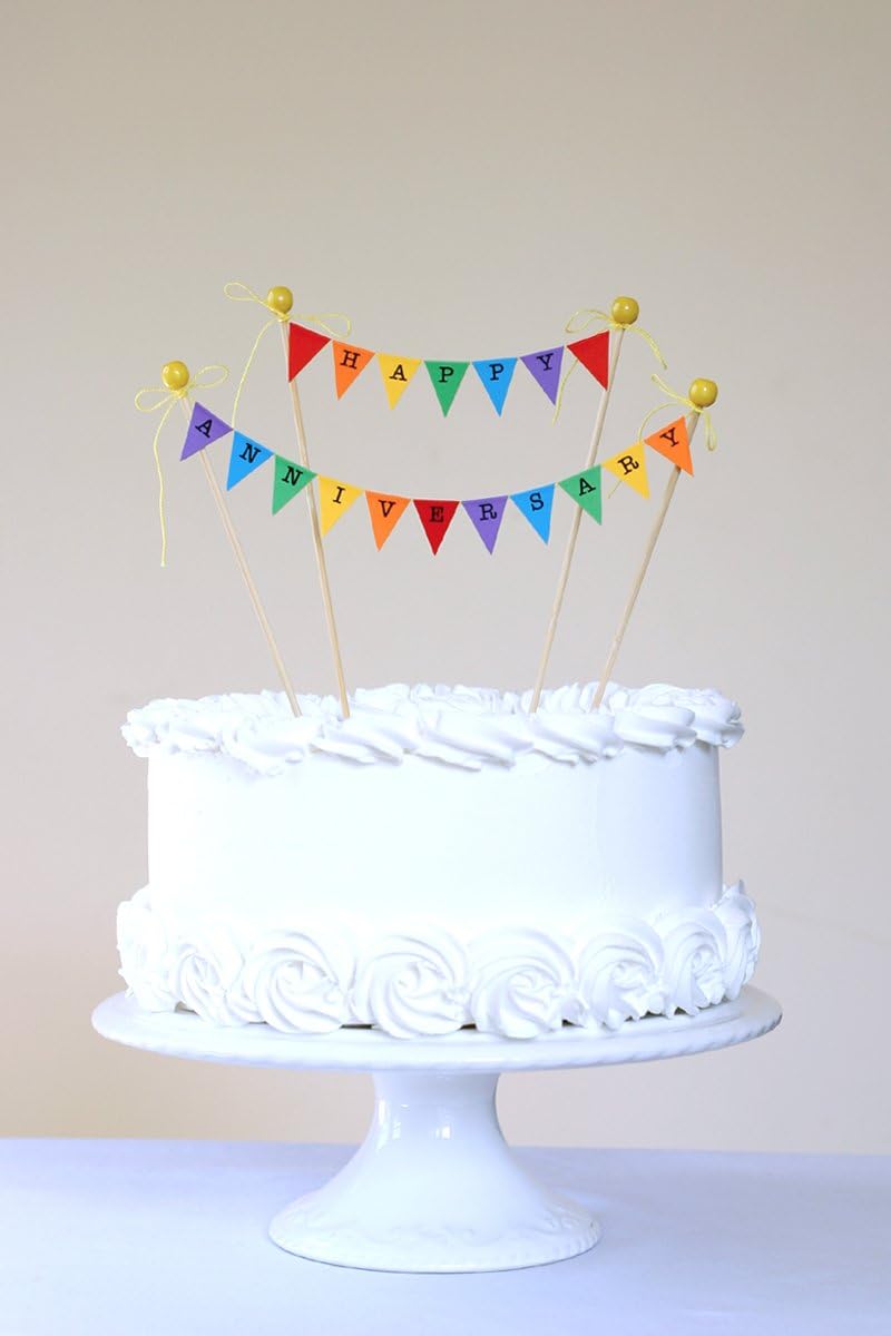 Amazing Buntings Happy Anniversary Decoration De Gateau Avec 4 Piquets Avec Des Billes Longueur Ajustable Amazon Fr Cuisine Et Maison