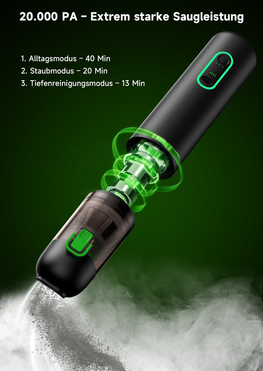 Kabelloser Handstaubsauger, Akku-Autostaubsauger mit hoher Leistung | Kabelloser Staubsauger mit HEPA-Filter, 20000Pa Starke Saugkraft, 4-in-1 Mini Staubsauger für Auto, Tierhaare, Teppich, Sofa