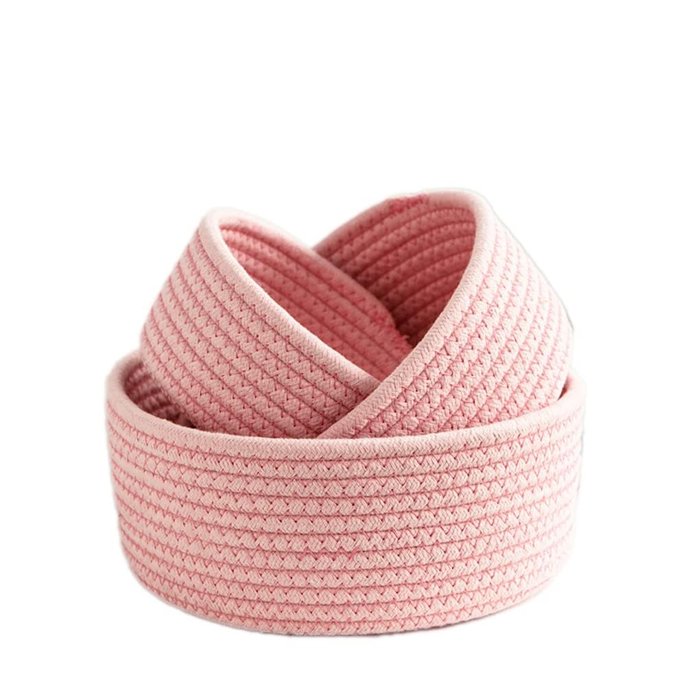 Duories 1 panier de rangement rond en corde de coton tressé, organisateur de commode à langer, organisateur de salle de bain, pour chambre de bébé, chambre à coucher, salon, chambre à linge, rose