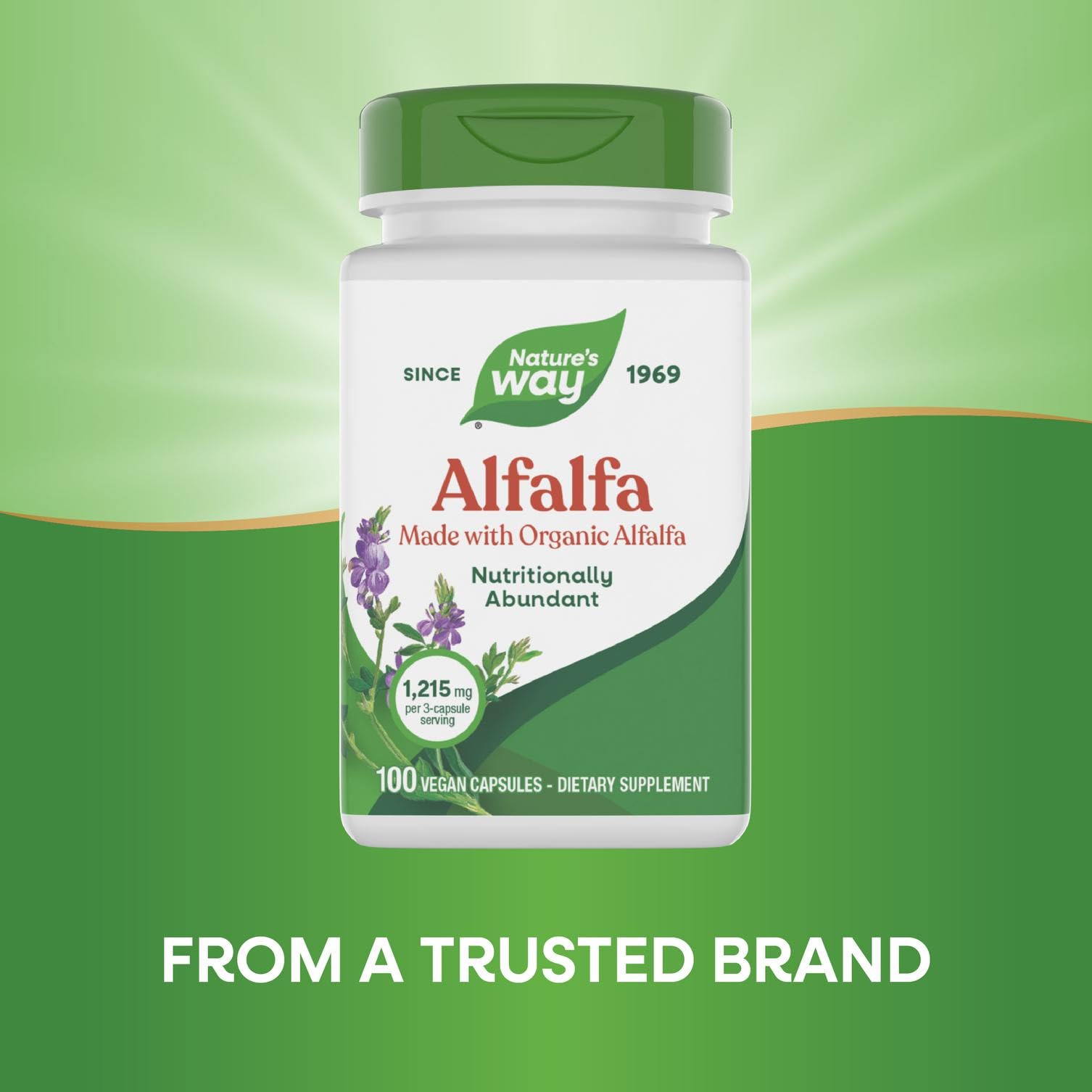 Nature's Way Alfalfa, Made With Organic Alfalfa, 1,215 mg per 3-capsule serving, Alfalfa Herbal Capsule, Gluten Free, Vegan, 100 Capsules (Packaging May Vary)