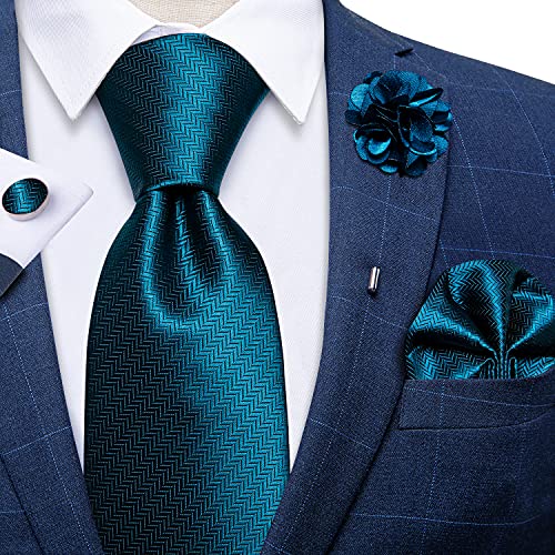 Image of DiBanGu Silk Ties for Men Necktie and Lapel Pin Brooch Set Formal Woven Paisley Plaid Striped Solid Tie Wedding Party