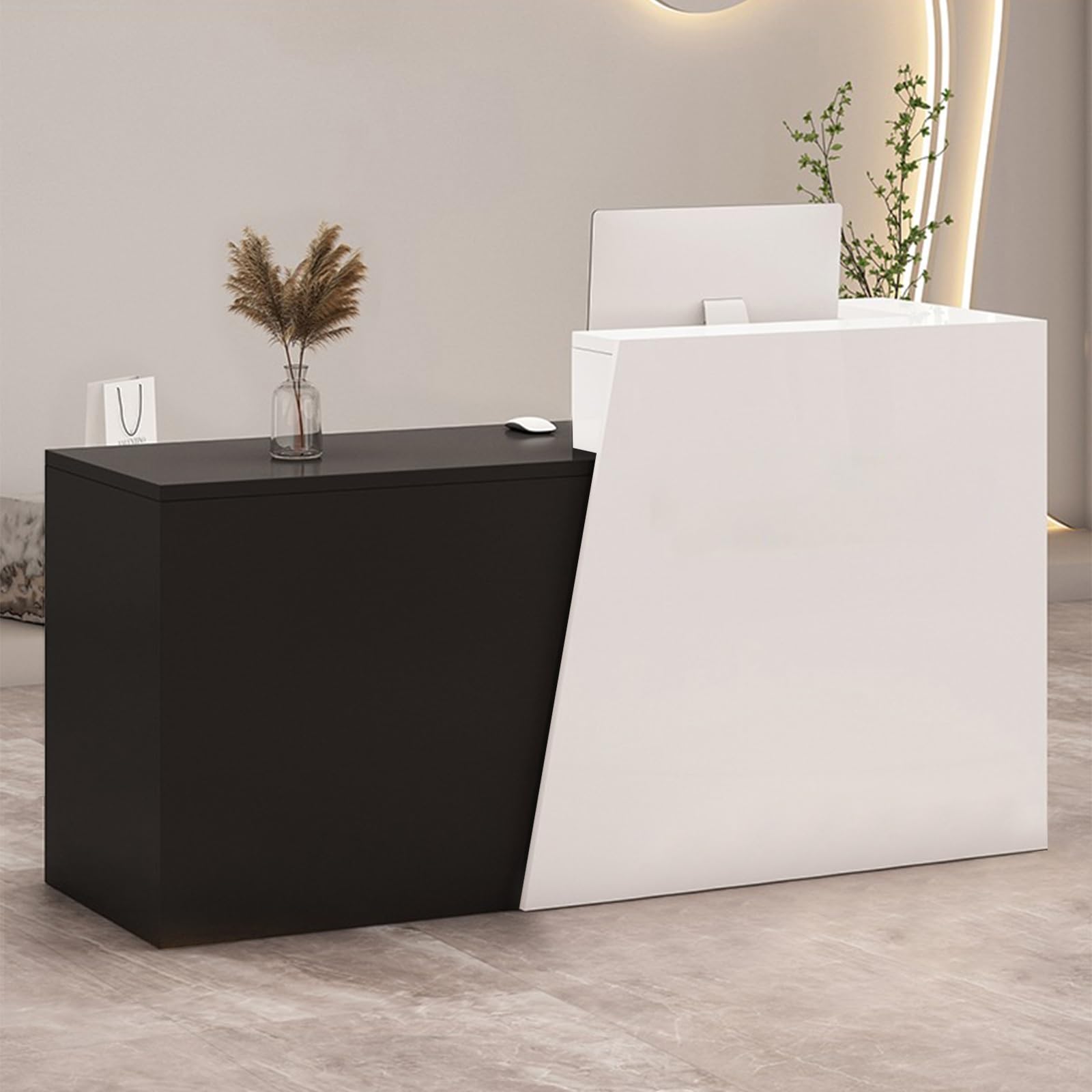 Retail Reception Desk with Storage, Modern Checkout Counter for Store, Anti-Scratch Front Desk for Salon, Boutique, Cafe – Easy Assembly I 78.7" × 16.5" × 39.4"