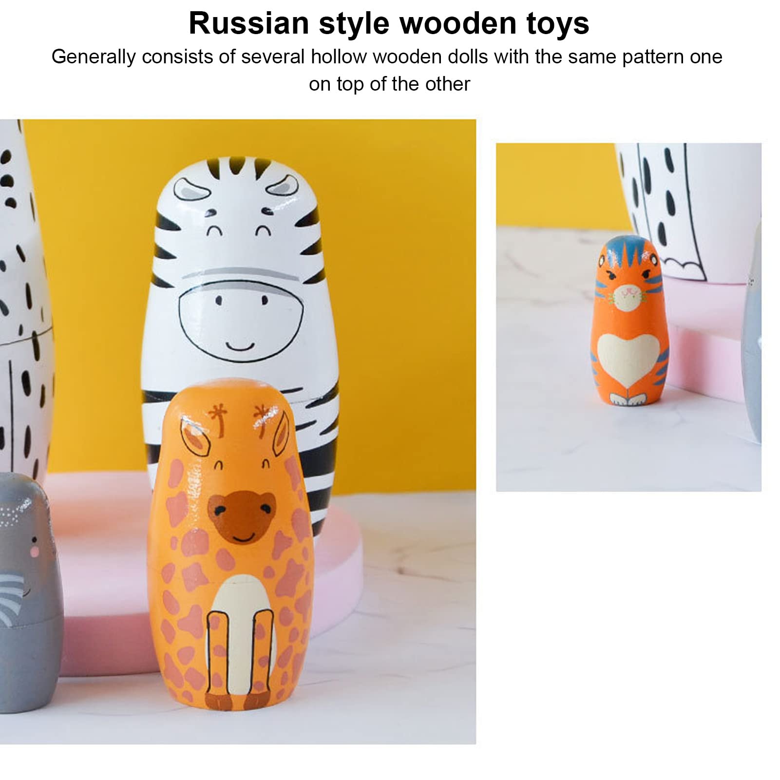 5 Poupées Gigognes En Bois – Animaux Peints à La Main, éléphant, Panda, Ours Polaire, Tigre, Pingouin
