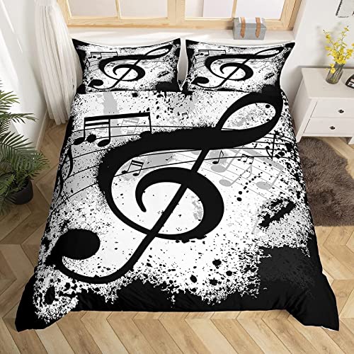 HELVES Housse de Couette 220x240 Notes de Musique, Noir Et Blanc Parure de Lit 2 Personnes Imprimée 3D Microfibre Housse Couette Antilope, 2 Taies d'oreiller...