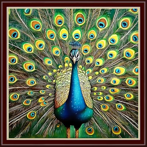 Image of Dimensean Stamped Cross Stitch Kits Full Range of Embroidery Patterns Starter Kits for Beginners Adult DIY Cross Stitches Needlepoint Kits 11CT-Blue Peacock 18x18 inch