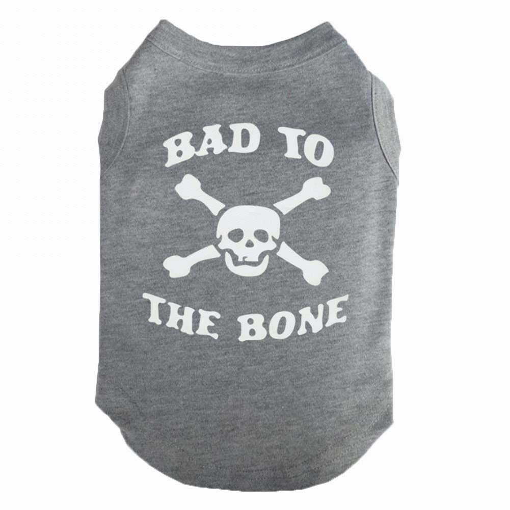 JIEYA Small Dog T-Shirt Pet Bad to The Bone Skull Printed Shirt Coat Clothes for Puppy