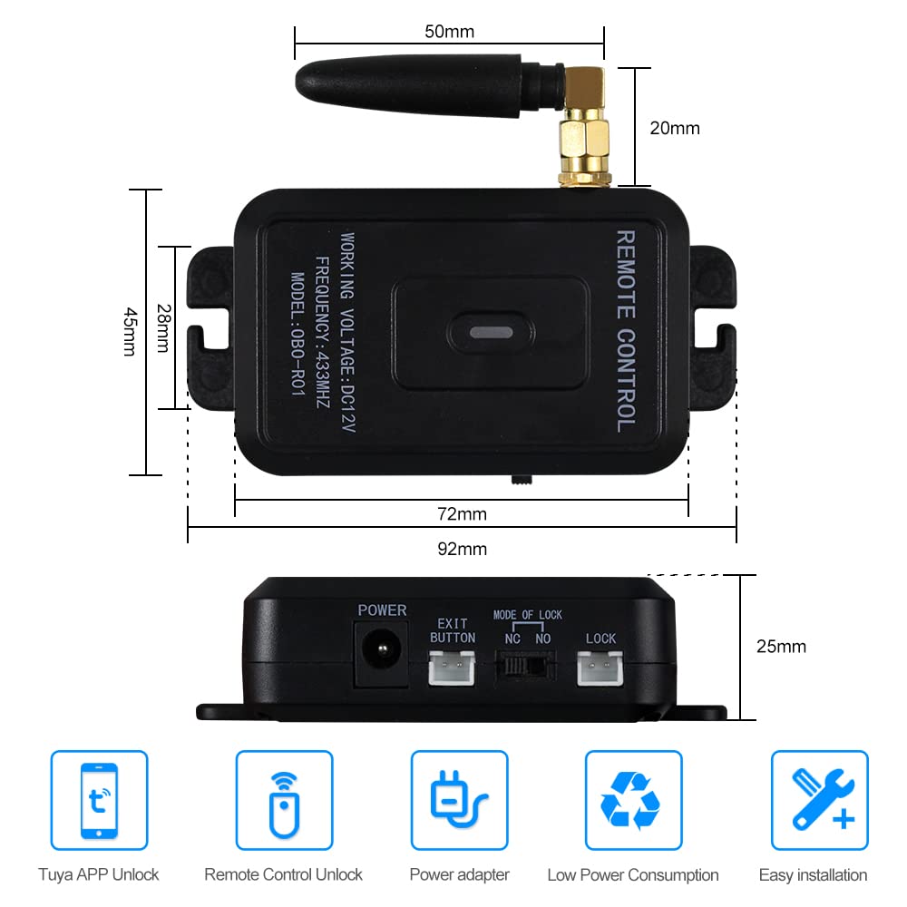 WiFi Tuya App Kit de Sistema de Control de Acceso Remoto Inalámbrico Abre la Puerta de Desbloqueo + 180KG / 350lbs Cerradura Electromagnética + Botón de Salida