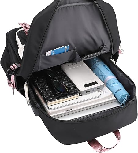 Miniatura 8 de Bolsa de libros con puerto de cargador USB, bolsa casual para computadora portátil, mochila de viaje con gráficos de anime, blanco2, Mochilas Daypack