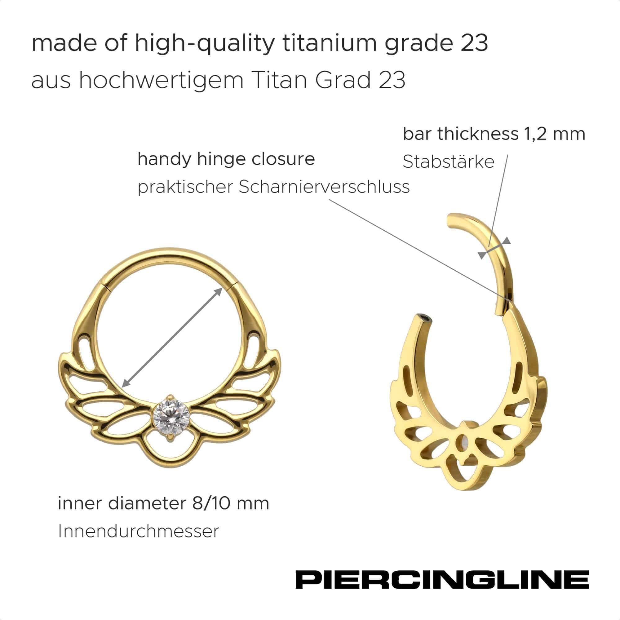 PIERCINGLINE Piercing Ring Titan Segmentring Clicker LOTUSBLÜTE - Goldfarben, Silberfarben