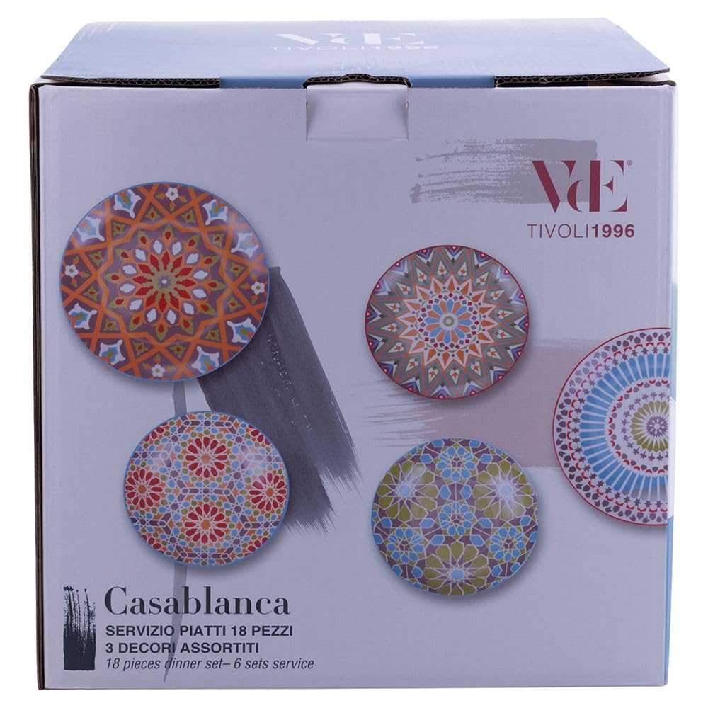 Casablanca - Vajilla de 18 piezas de porcelana, 3 plazas diferentes
