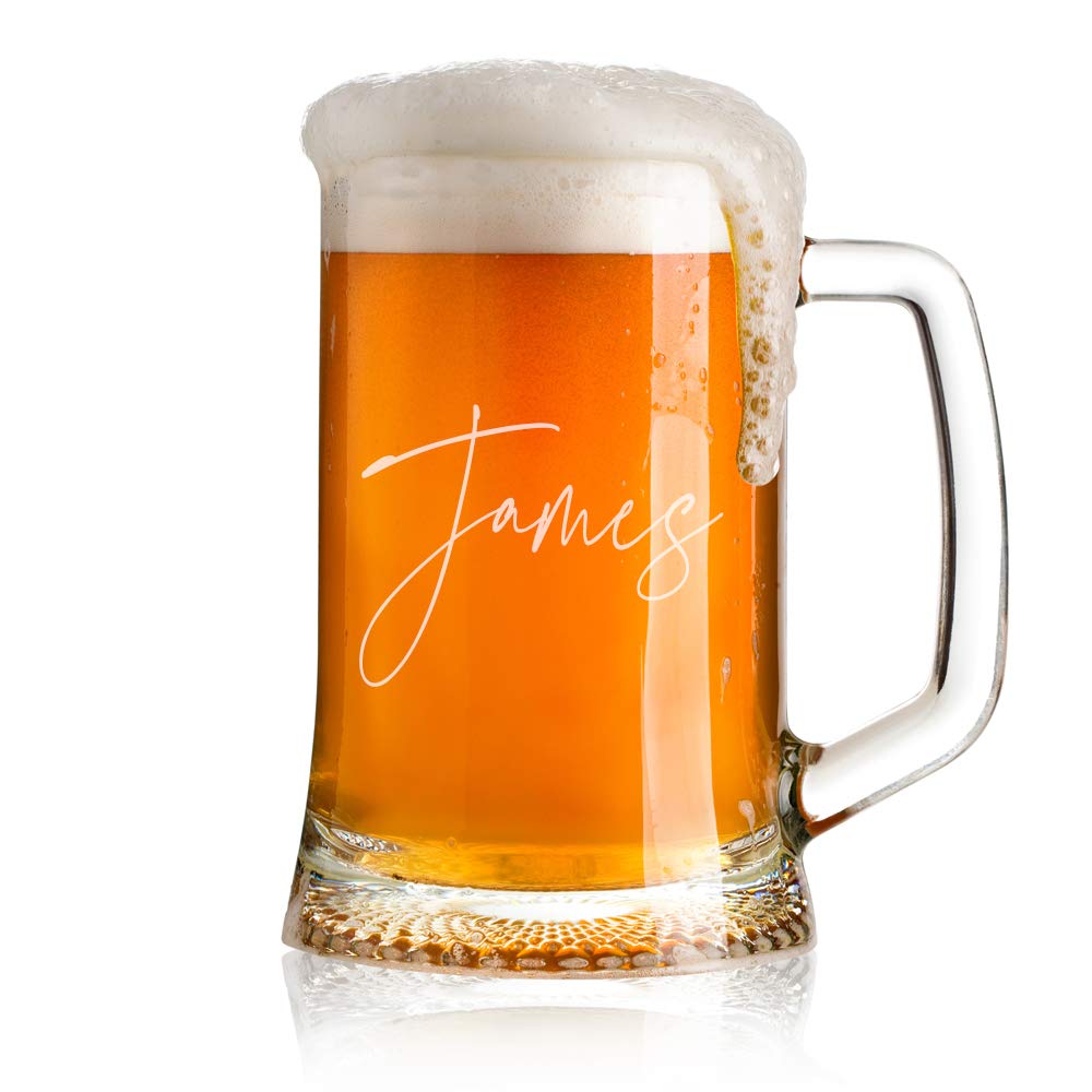 ukgiftstoreonline Personalised Name Script Font Birthday Large Beer Tankard Glass Gift for Him 680ml