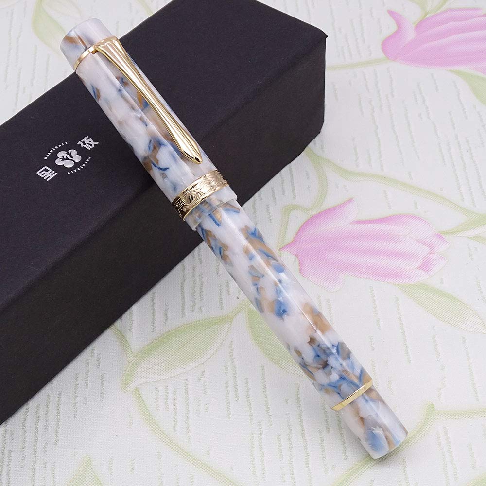 Amazon | Lanxivi ハンドメイド ホワイトロックセルロイド 万年筆