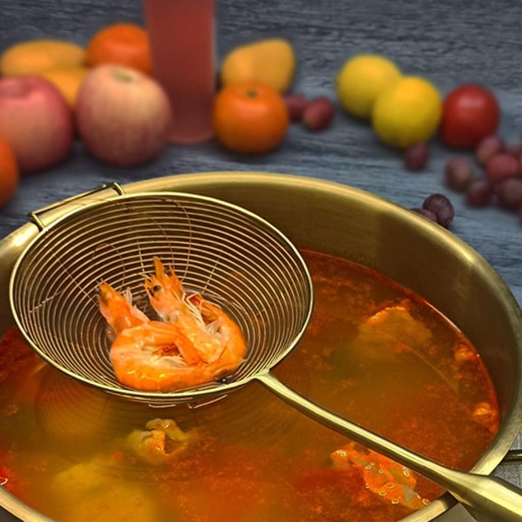 ENGENDER Strainer with Handle Pasta Strainer Stainless Steel Mesh Ladle Wire Scoop with Long Handle for Frying and Drain Noodles Colander Spoon(17.32x6.10in)