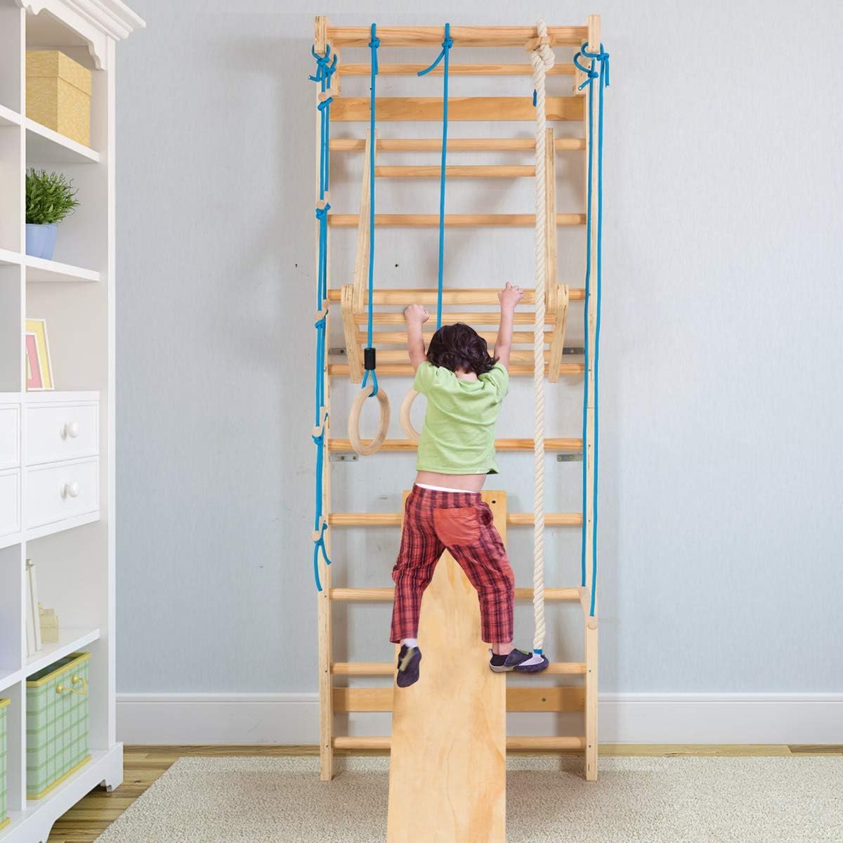 Sportgerät Turnwand Klettergerüst Kinder-3-240 Holz Kinder Gym Kletterwand Sprossenwand mit Stange Fitness - Zertifikat!