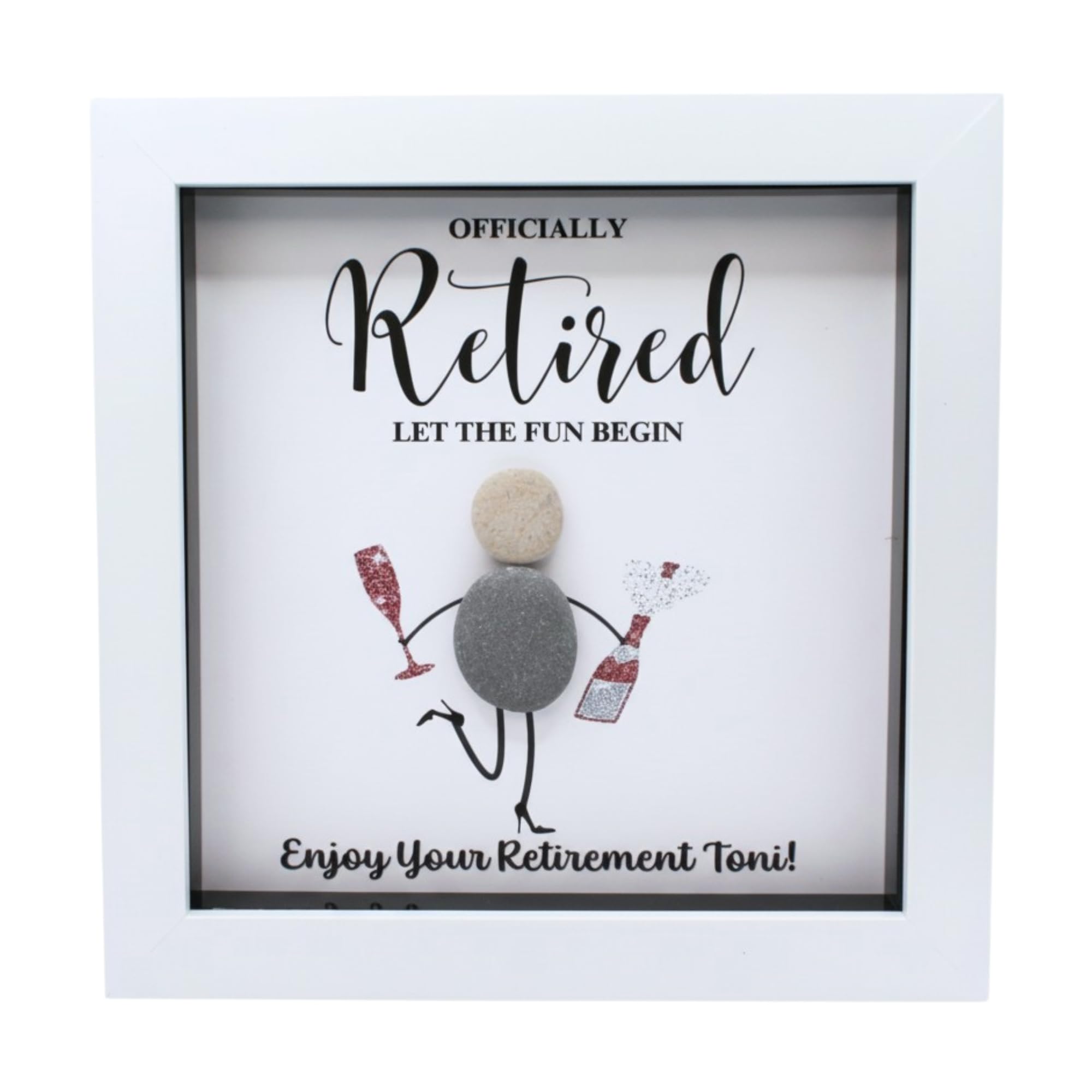 Personalised Pebble Art Framed Picture - Handmade Retirement Gifts for Women, Funny Retirement Gifts for Women, Unique Retirement Gift Ideas, Happy Retirement Gift For Her