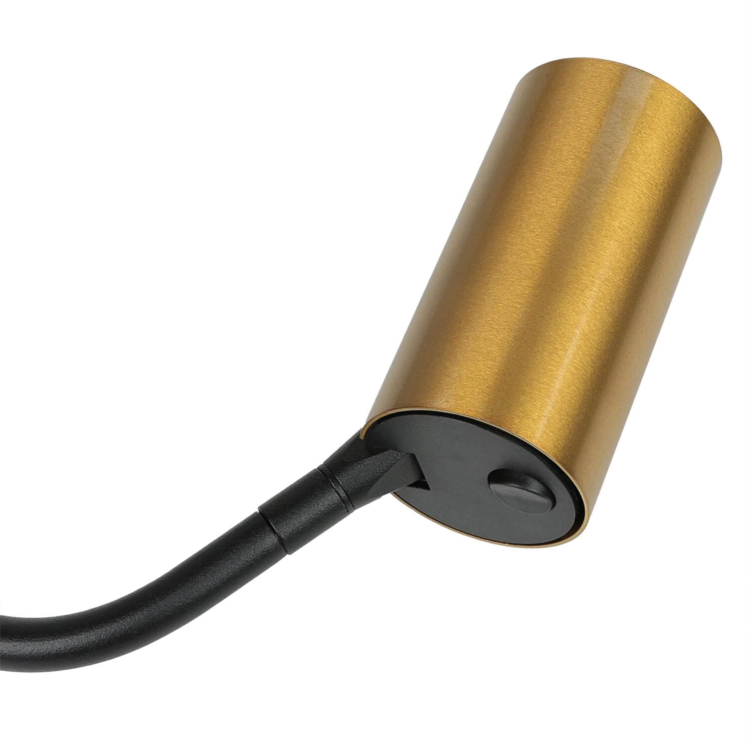 Licht-Erlebnisse Stehlampe Messing, Schwarz-Messing, Metall, Spot, schwenkbar, Kabelschalter, GU10, H:126 cm, Stehleselampe, Stehleuchte Wohnzimmer, Schlafzimmer