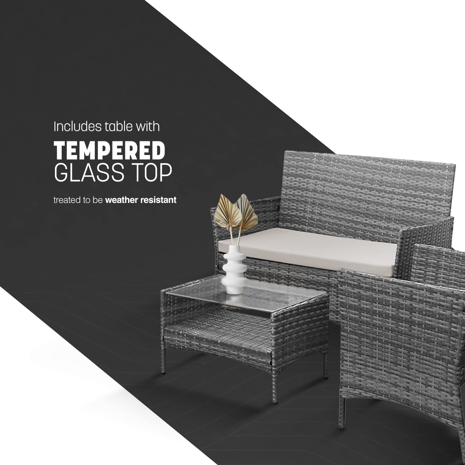 KEPLIN 4pc Rattan Garden Furniture Set Outdoor Lounger Sofa, Chairs