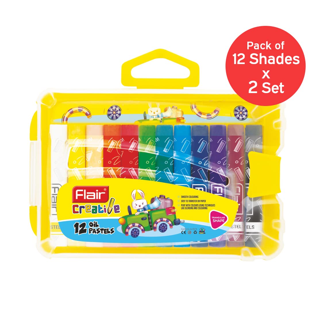 FLAIR Creative Series Colouring Oil Pastels Box Pack | Triangular Shaped Colour Pastels | Bright & Strong Colouring Kit | Non-Toxic Colouring Kit Safe for Children | Pack of 2 - Image 2 thumbnail