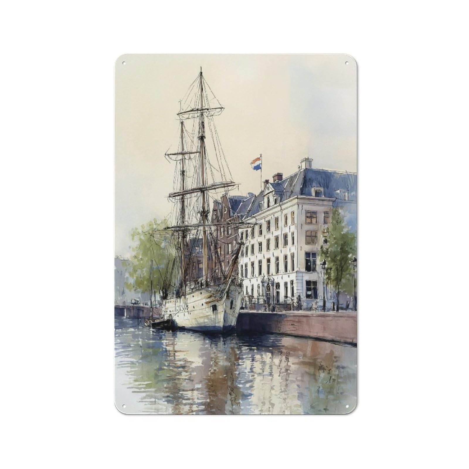 Junmoney Sailing By The Canal Rustic Tin Wall Plaque 30X20cm For Guest Room Or Hallway, For Garage, Workshop And Man Cave Decoration