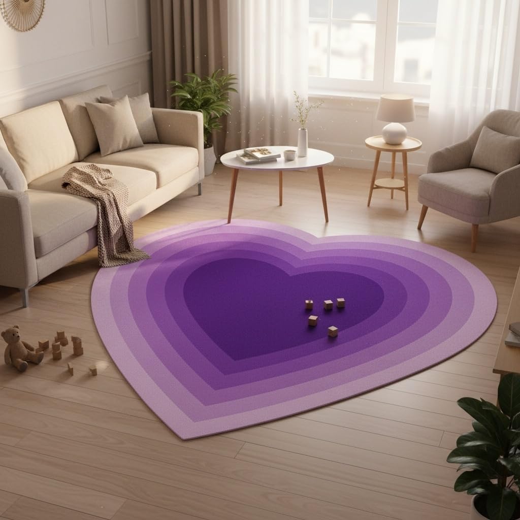 Abstract Purple Ombre Tonal Geometric Texture Heart Rug 2x3 Modern Minimalist Art Aesthetic Deco Indoor Area Rug for Living Room Bedroom Dining Room Soft Non Skid Rugs Nursery Dorm Cute Large Carpet