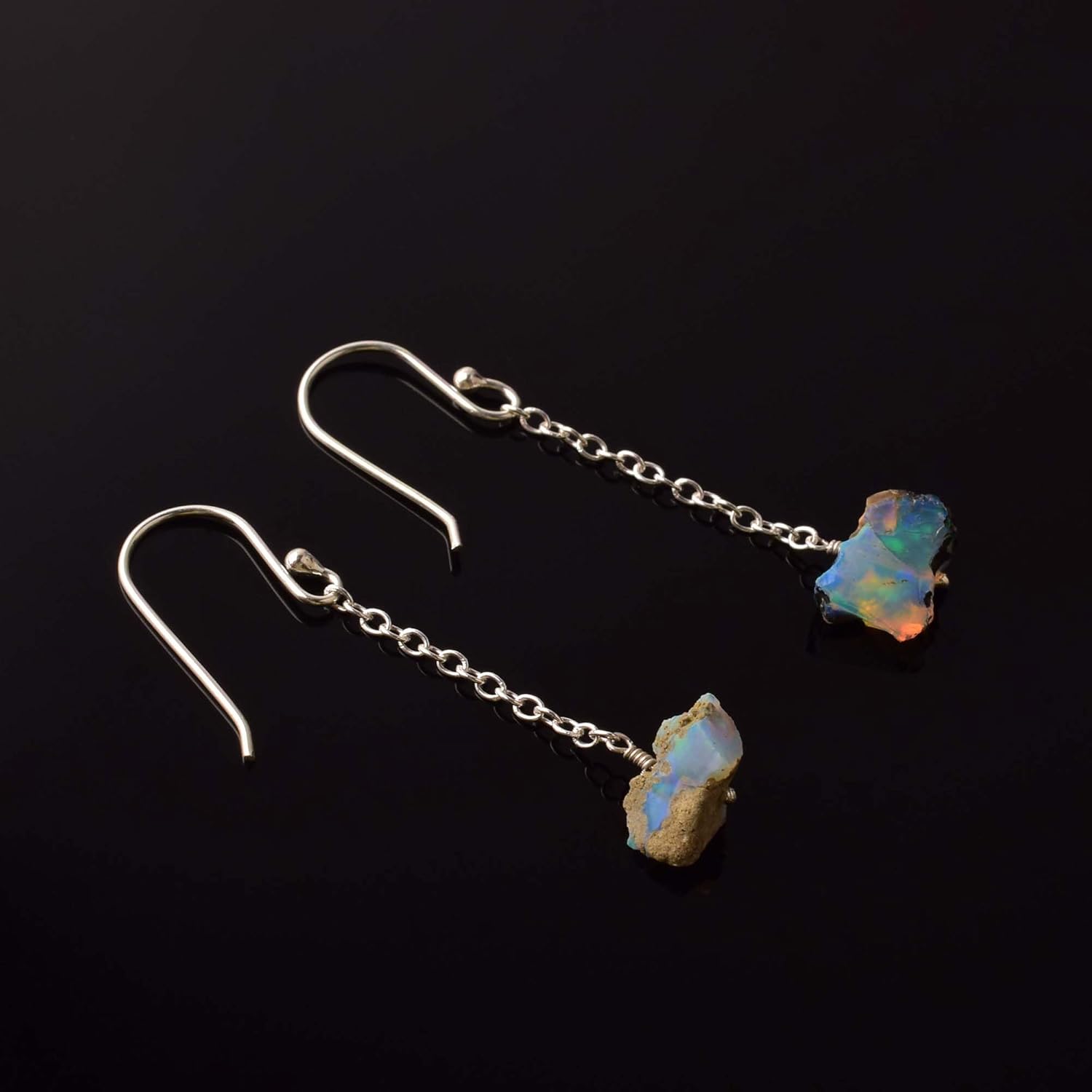 Natural Fire Ethiopian Opal Earring 925 Sterling Silver Rhodium Plated Gemstone Wire Wrapped Handmade Jewelry Energy Healing Stone Gift for Her - Image 7
