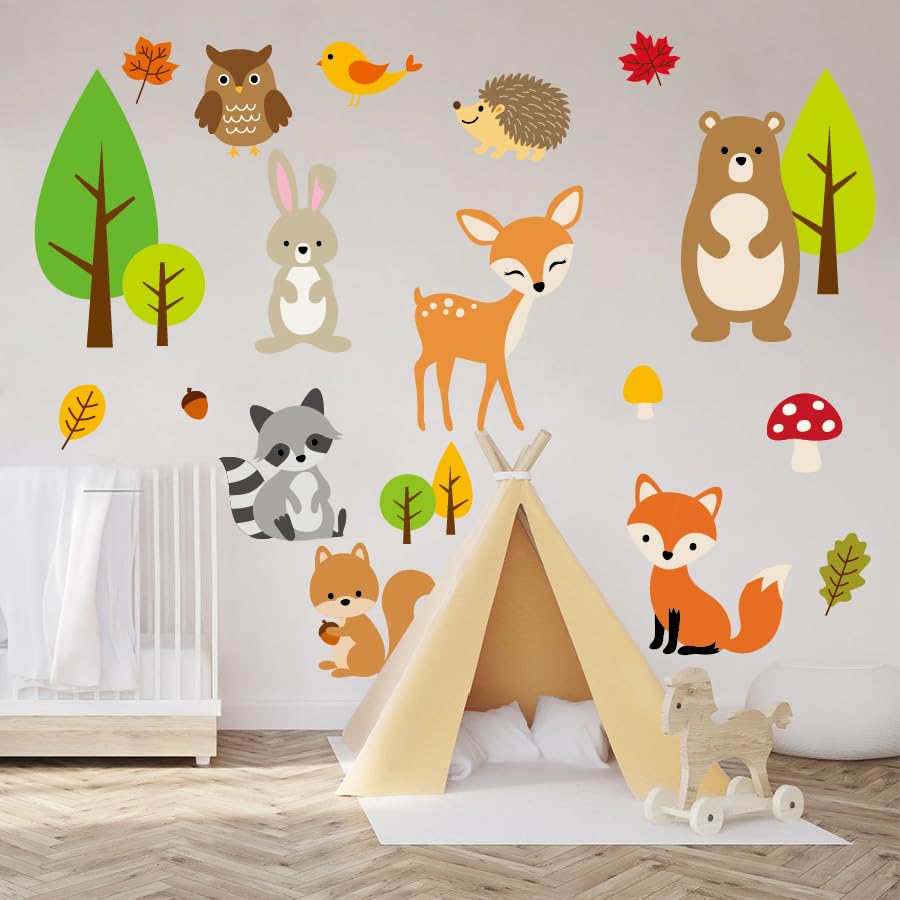 Image of Enchanted Forest Friends Animals Wall Sticker Woodland Wall Decal Owl Wall Decal Fox Woodland Nursery Sticker Baby Room Art Home D�cor Nursery Classroom Bedroom Boho Wall D�cor