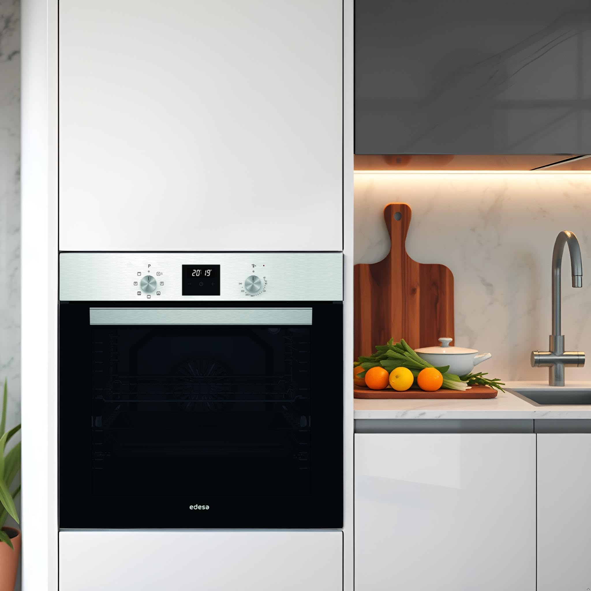 Edesa Horno Multifunción EOE-6040 X/A 80L 7 Programas Cocinado Display LED Esmalte ETC Fácil Limpieza Puerta de Cristal Negro Panel Control Inoxidable Color Inox Negro