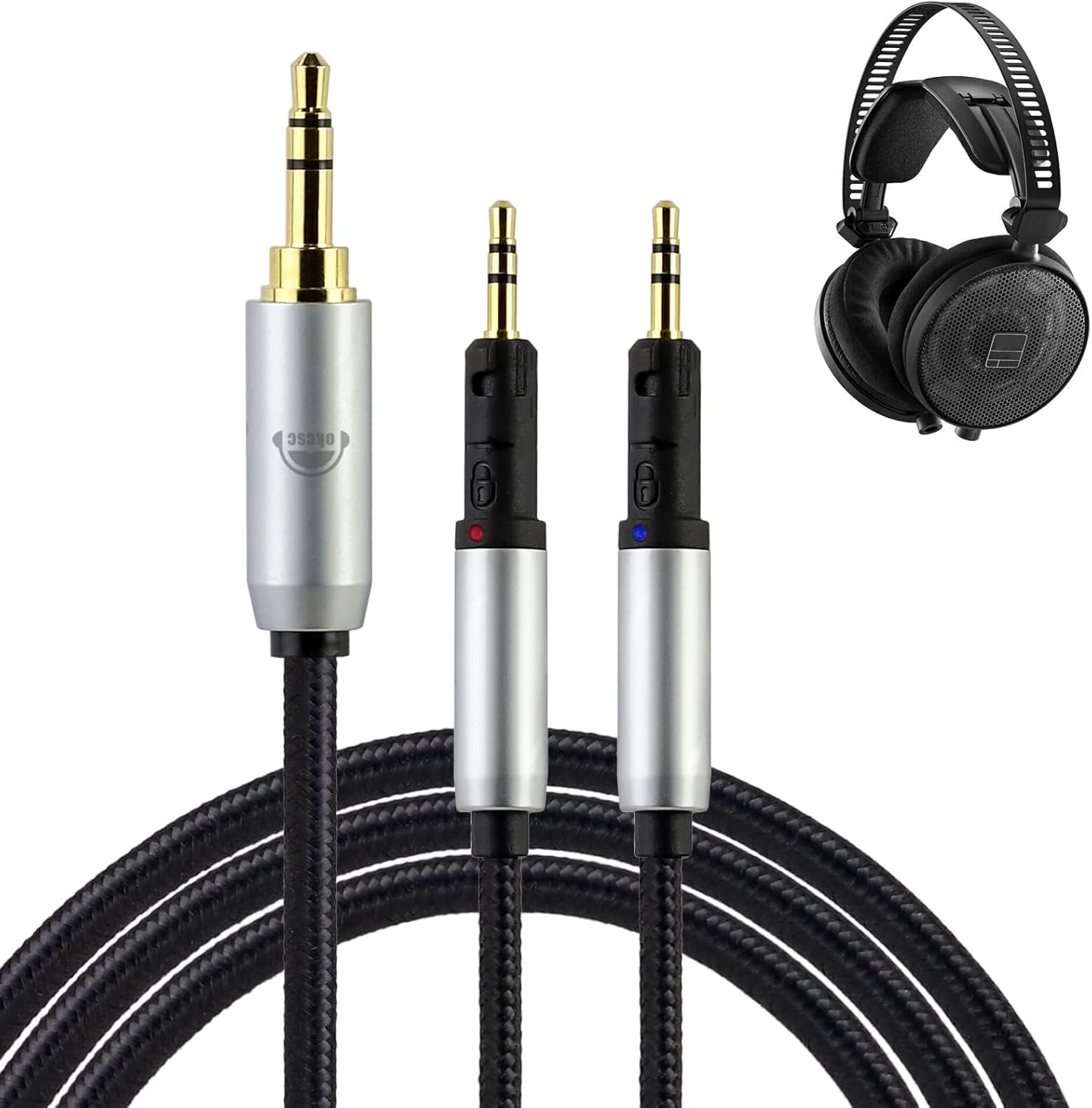 okcsc ATH-R70X/XA - Cable de repuesto para auriculares de 4 núcleos de PVC trenzado de nailon OFC de 3,5 mm para Audio-Technica de 6.5 pies de longitud