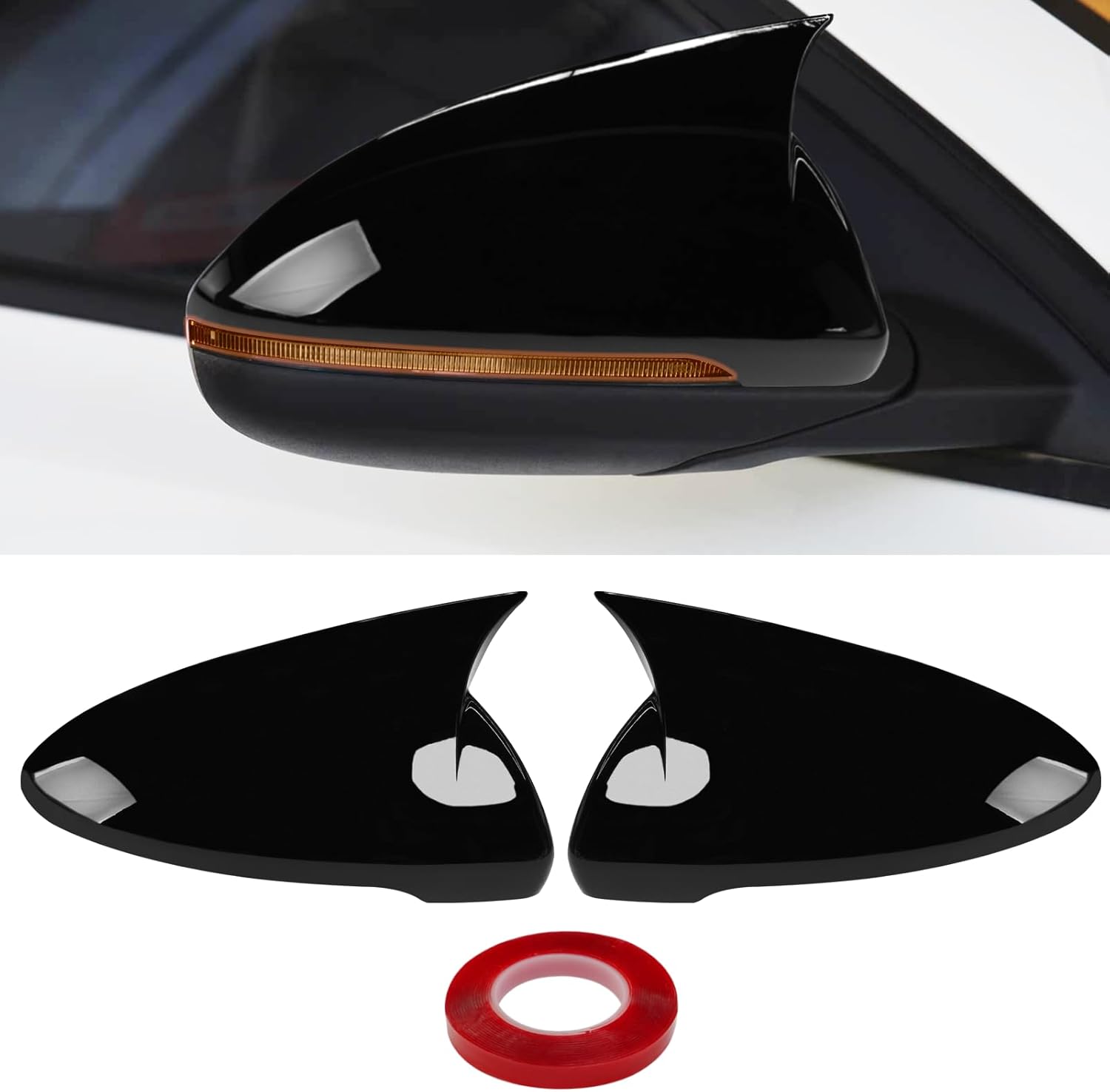 2PCS Compatible with Kia Forte K3 Ox Horn Side Mirror Covers Trim 2019 2020 2021 2022 2023 2024, Driver and Passenger Side Door Rearview Mirror Caps for Kia K3 2023 W/Light Hole - Glossy Black