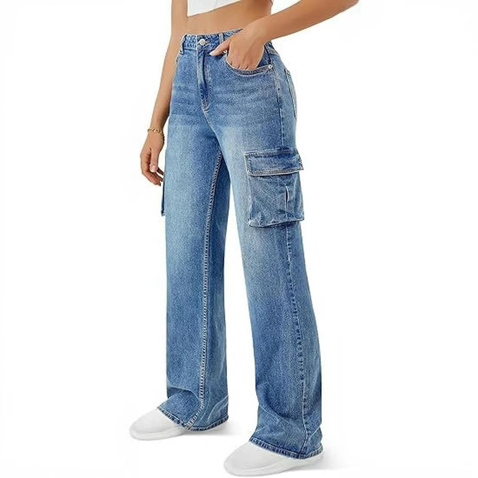 Jeans Donna da Carico Femminile con Tasche Palazzo Bootcut Ad Alta Vita Denim-Blu-XL