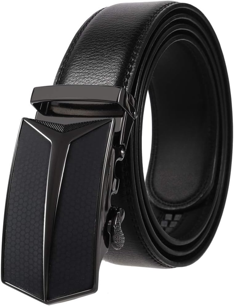 Ratchet Adjustable Slide Belt - Genuine Leather Belt for Men 1 3/8'' Width, Gift Packaged