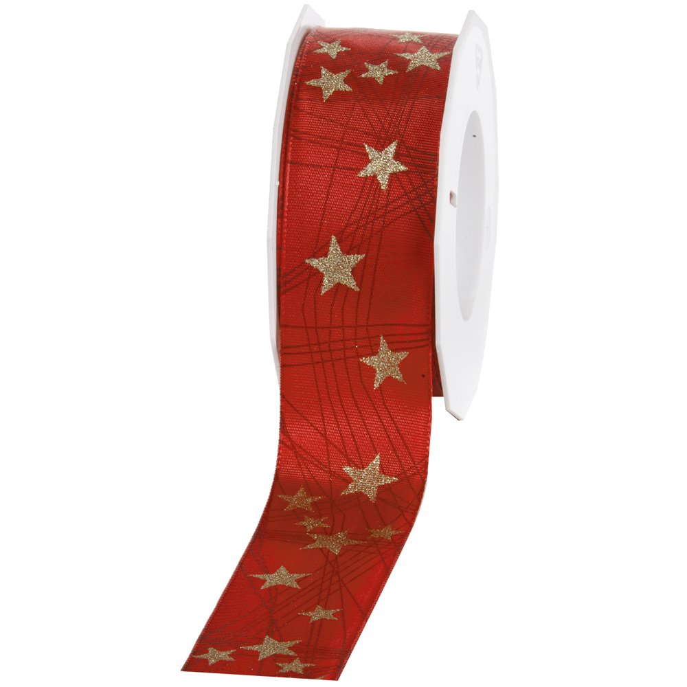 Präsent - Stars Printed Ribbon Red 20-m-Roll 40 mm width, Light Purple