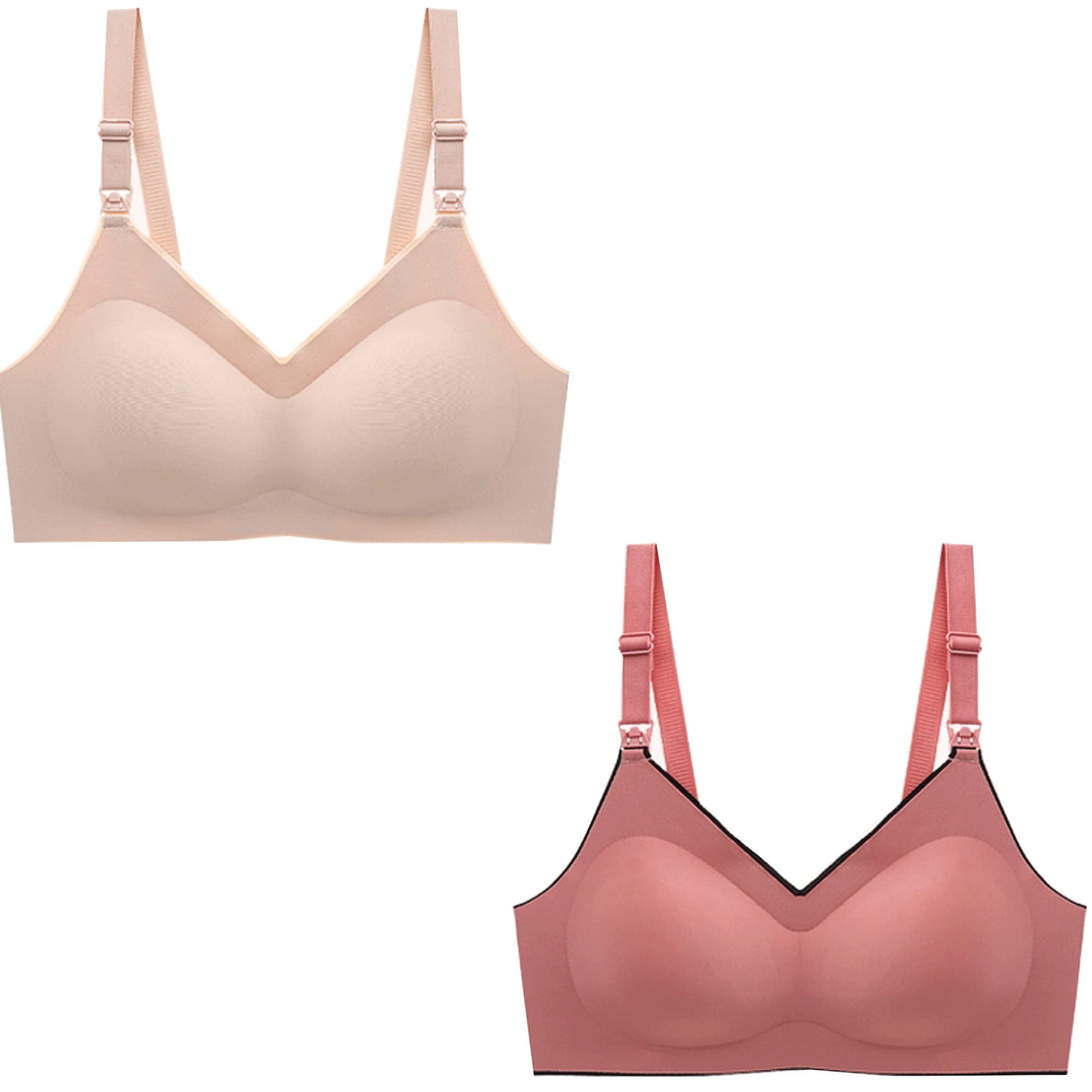 WENJUN Reggiseno Allattamento 2 Pack Senza Cuciture Scollo A V Reggiseni Premaman Donne Push Up Plus Size Gravidanza Allattamento Bralette (Colore: D, Taglia XL)