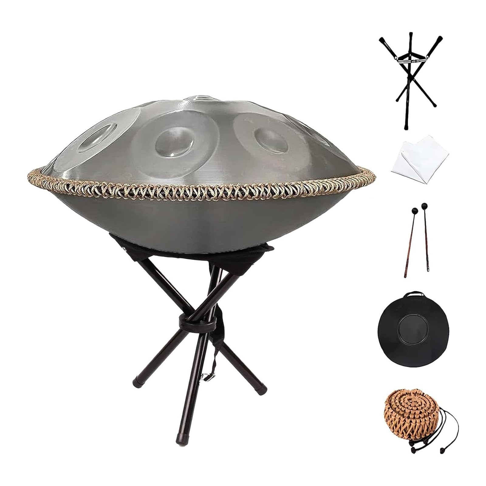 Handpan Drum 432Hz/440Hz, 9/10/12 Note Strumento A Percussione da 55cm Con Treppiede, Steel Tongue Drum, Handpan in Acciaio per Meditazione, Yoga e Guarigione Sonora(Black,432HZ/12Note)