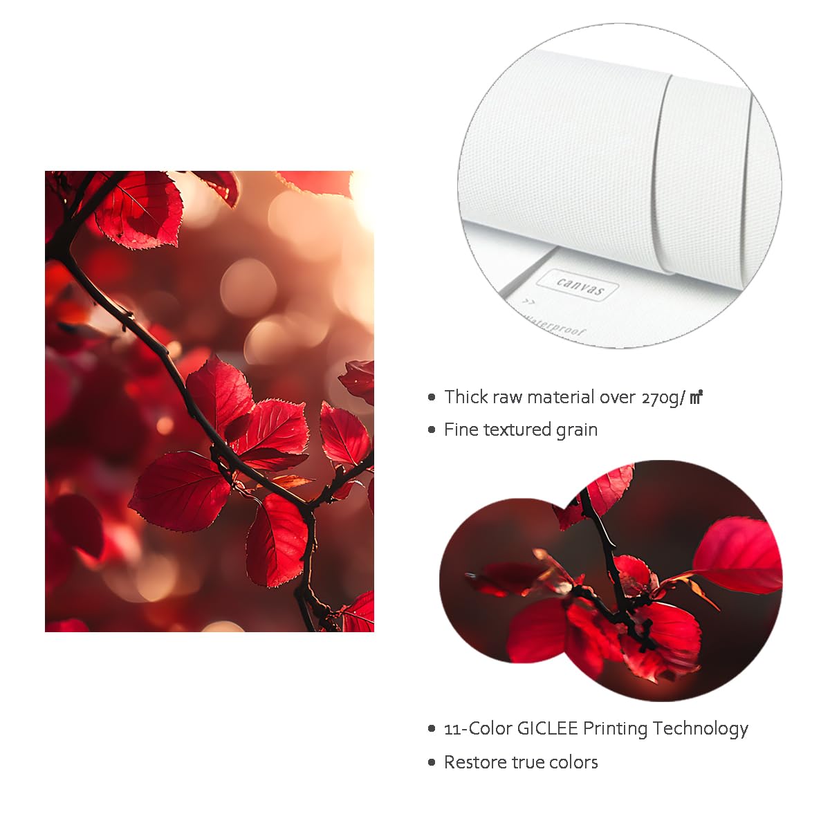 Via Vela Czerwone liście Wall Art Płótno Drukowanie Gałąź Jesień Malarstwo Promień Słońce Bokeh Las Plakat Natura Sezonowy Obraz do Salonu Sypialnia Kuchnia Deco 80x120cm